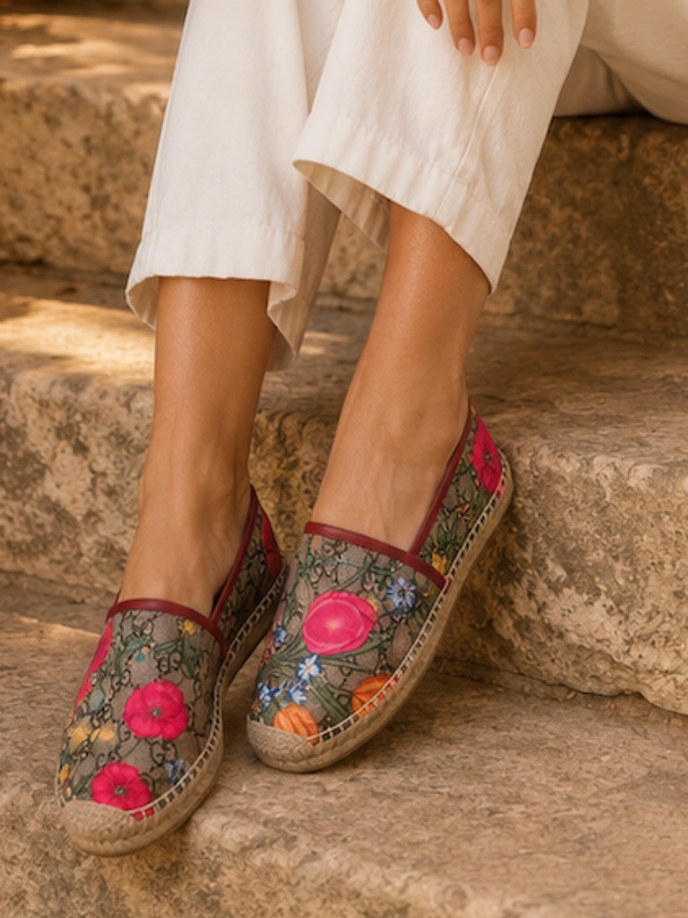 Euc Women's Gucci Supreme Gg Flora Coated Canvas Flat Espadrilles 36 Or 6